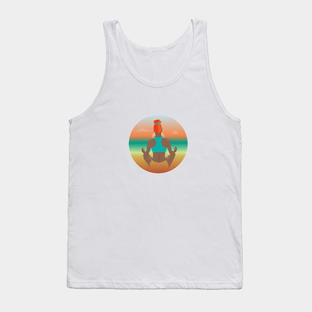 Serene Seascape: Girl Practicing Yoga by the Ocean Tank Top by HelenSokolovaDesign